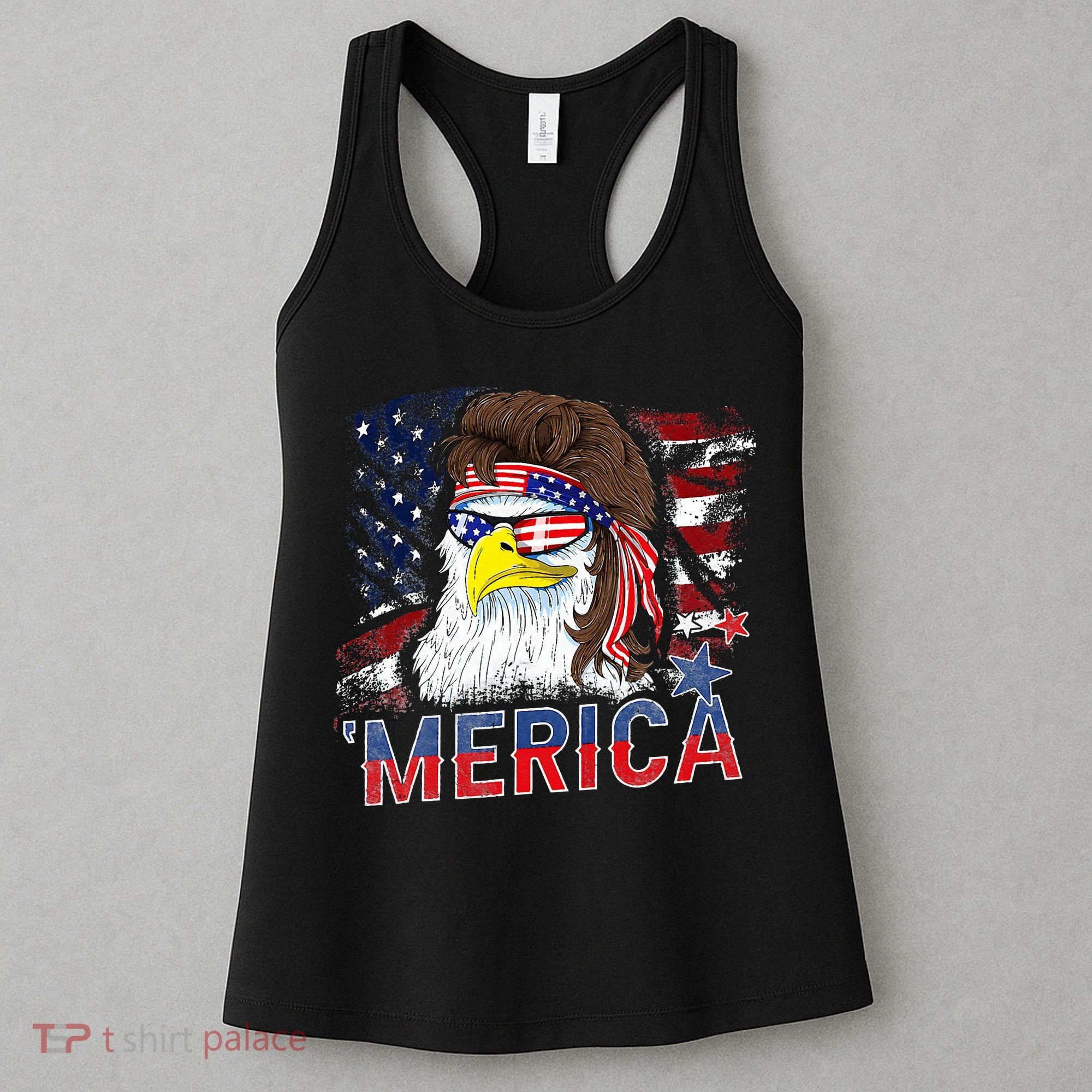 Merica Bald Eagle Mullet 4th Of July American Flag Patriotic Women's Tank Top