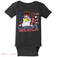 Merica Bald Eagle Mullet 4th Of July American Flag Patriotic Baby Bodysuit thumb 0