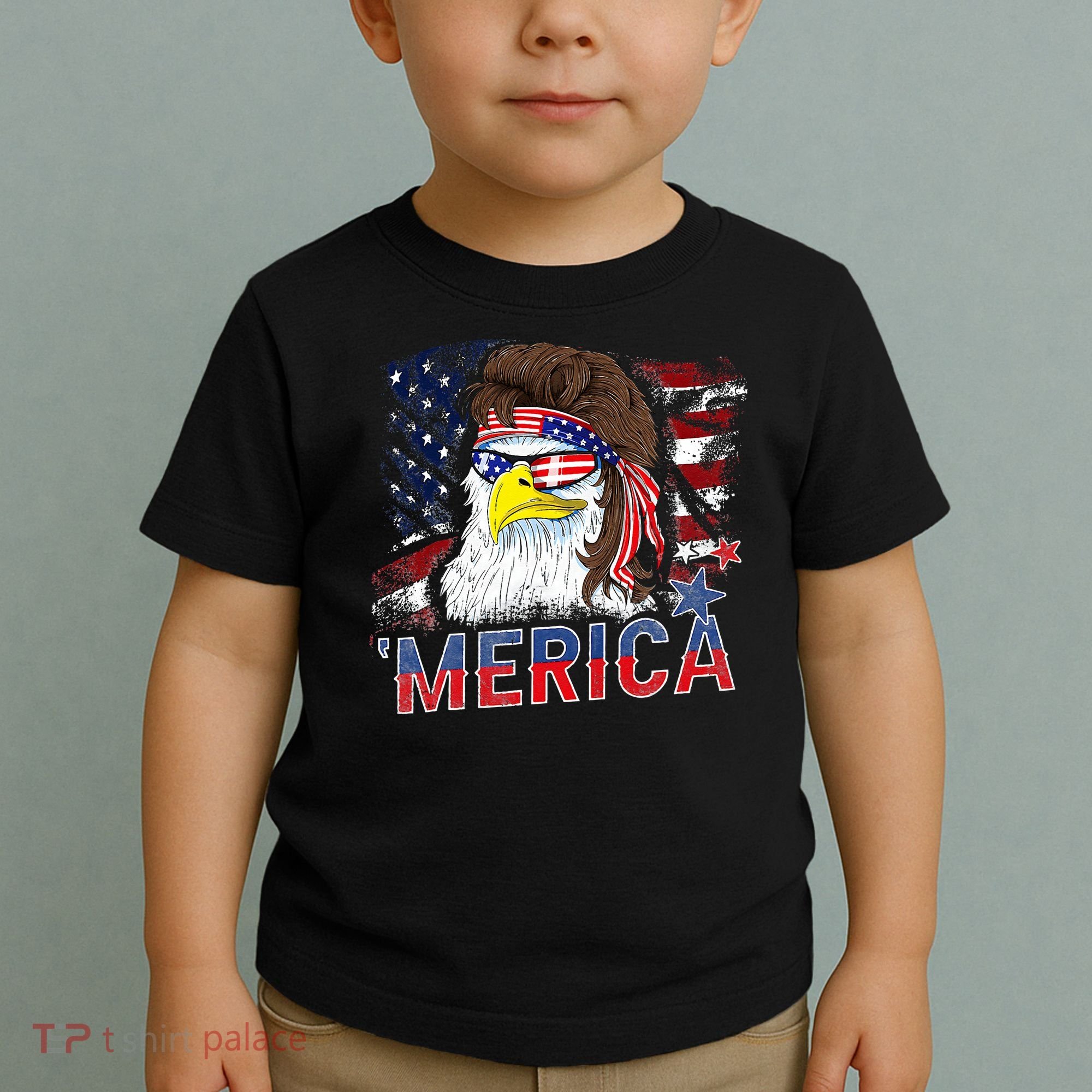 Merica Bald Eagle Mullet 4th Of July American Flag Patriotic Toddler T-Shirt