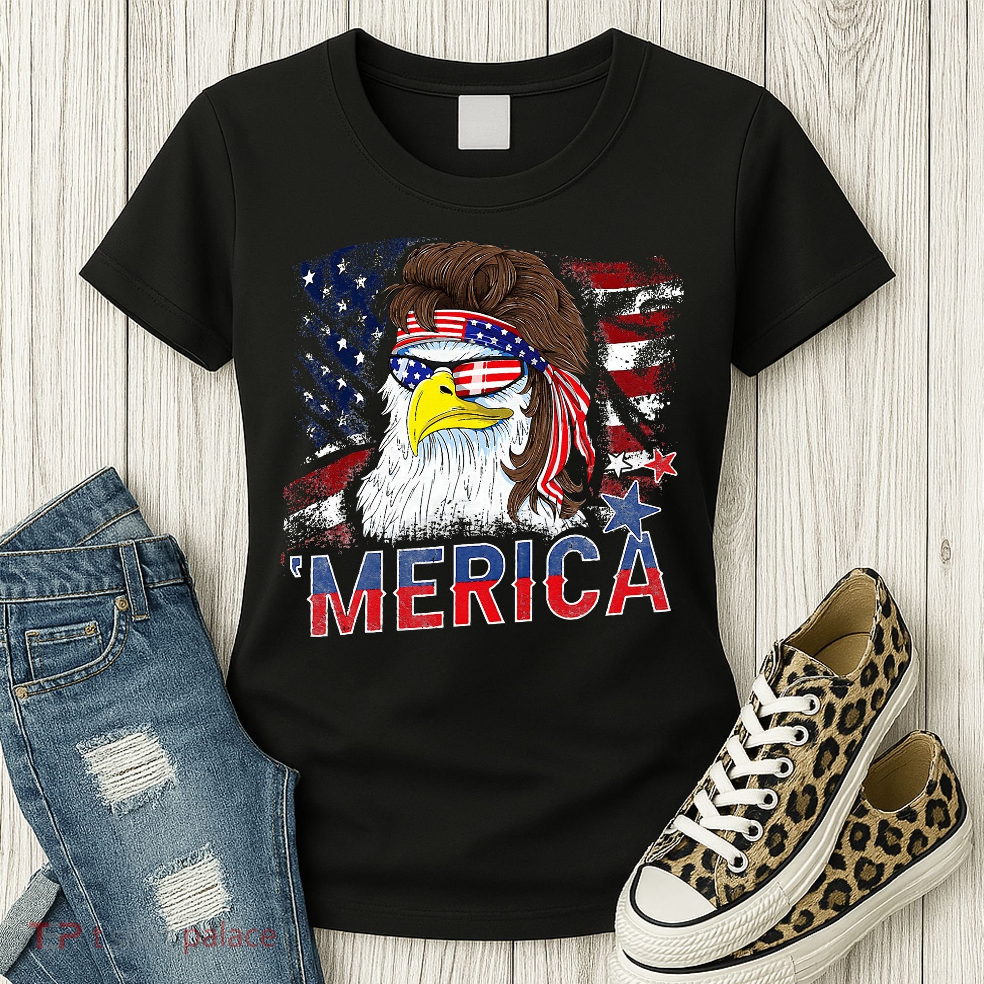 Merica Bald Eagle Mullet 4th Of July American Flag Patriotic Women's T-Shirt