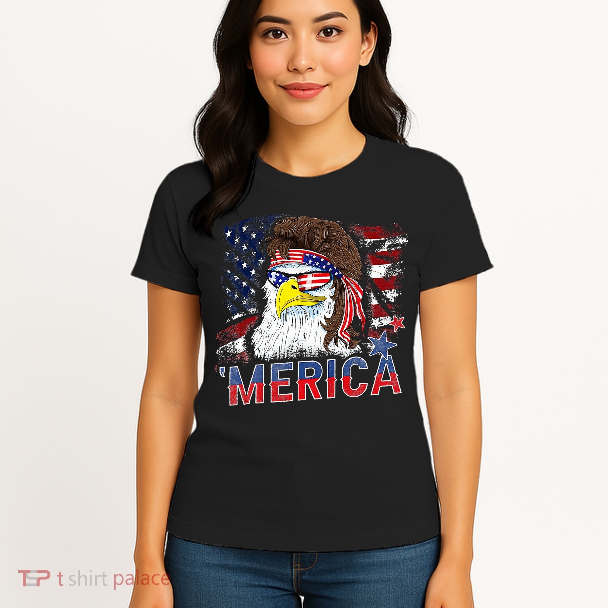 Merica Bald Eagle Mullet 4th Of July American Flag Patriotic Women's T-Shirt