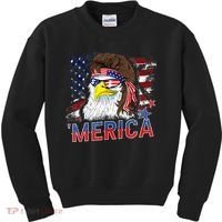 Merica Bald Eagle Mullet 4th Of July American Flag Patriotic Kids Sweatshirt thumb 0