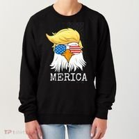 Merica Bald Eagle 4th of July Trump American Flag Funny Gift Women's Sweatshirt thumb 0