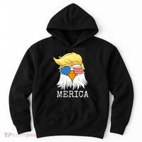 Merica Bald Eagle 4th of July Trump American Flag Funny Gift Hoodie thumb 0