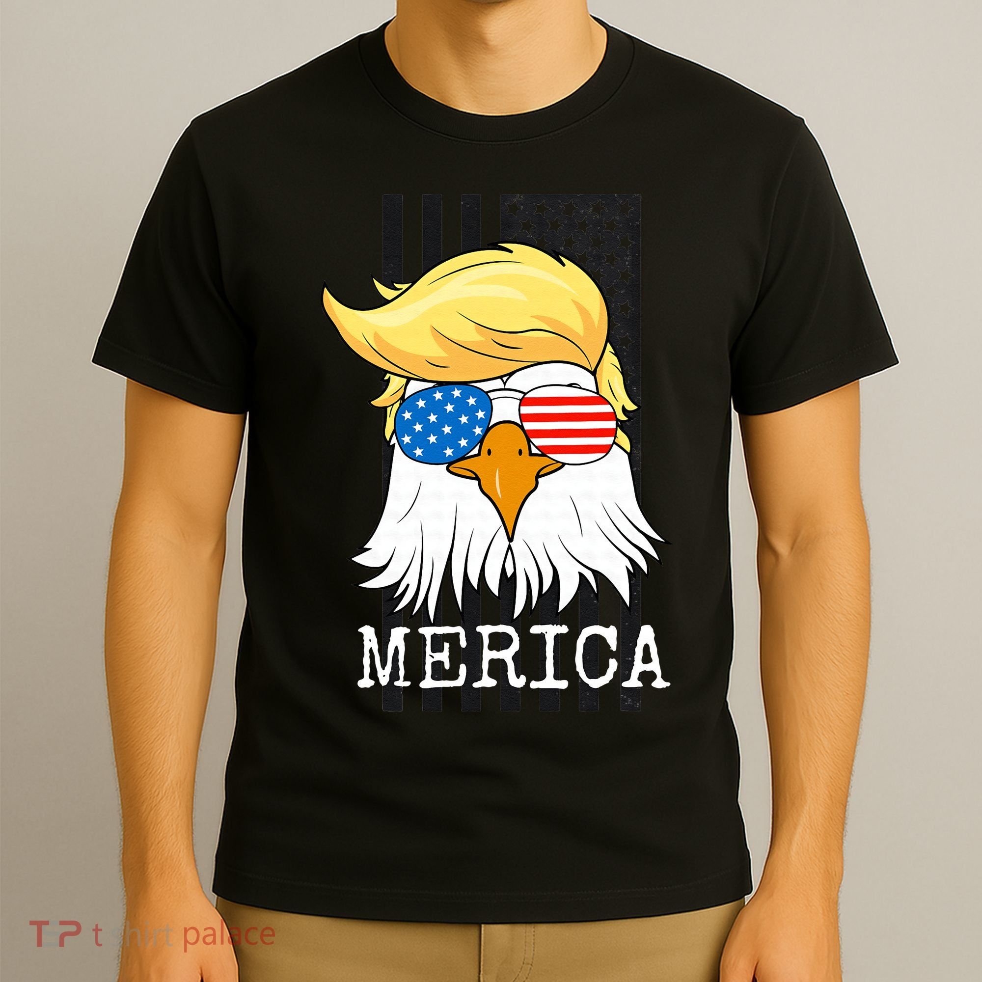 Merica Bald Eagle 4th of July Trump American Flag Funny Gift T-Shirt