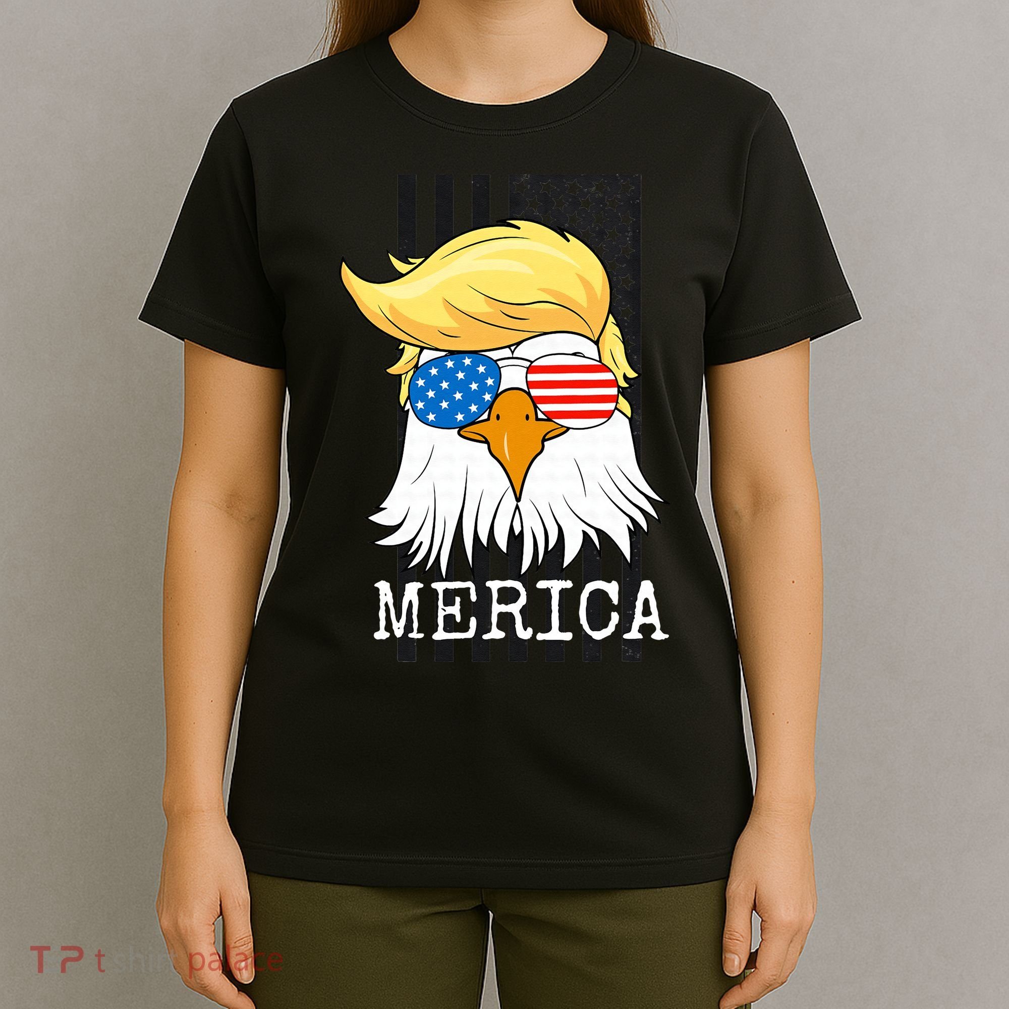 Merica Bald Eagle 4th of July Trump American Flag Funny Gift T-Shirt