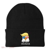 Merica Bald Eagle 4th of July Trump American Flag Funny Gift Beanie thumb 0
