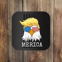Merica Bald Eagle 4th of July Trump American Flag Funny Gift Coaster thumb 0