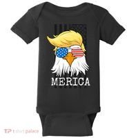 Merica Bald Eagle 4th of July Trump American Flag Funny Gift Baby Bodysuit thumb 0