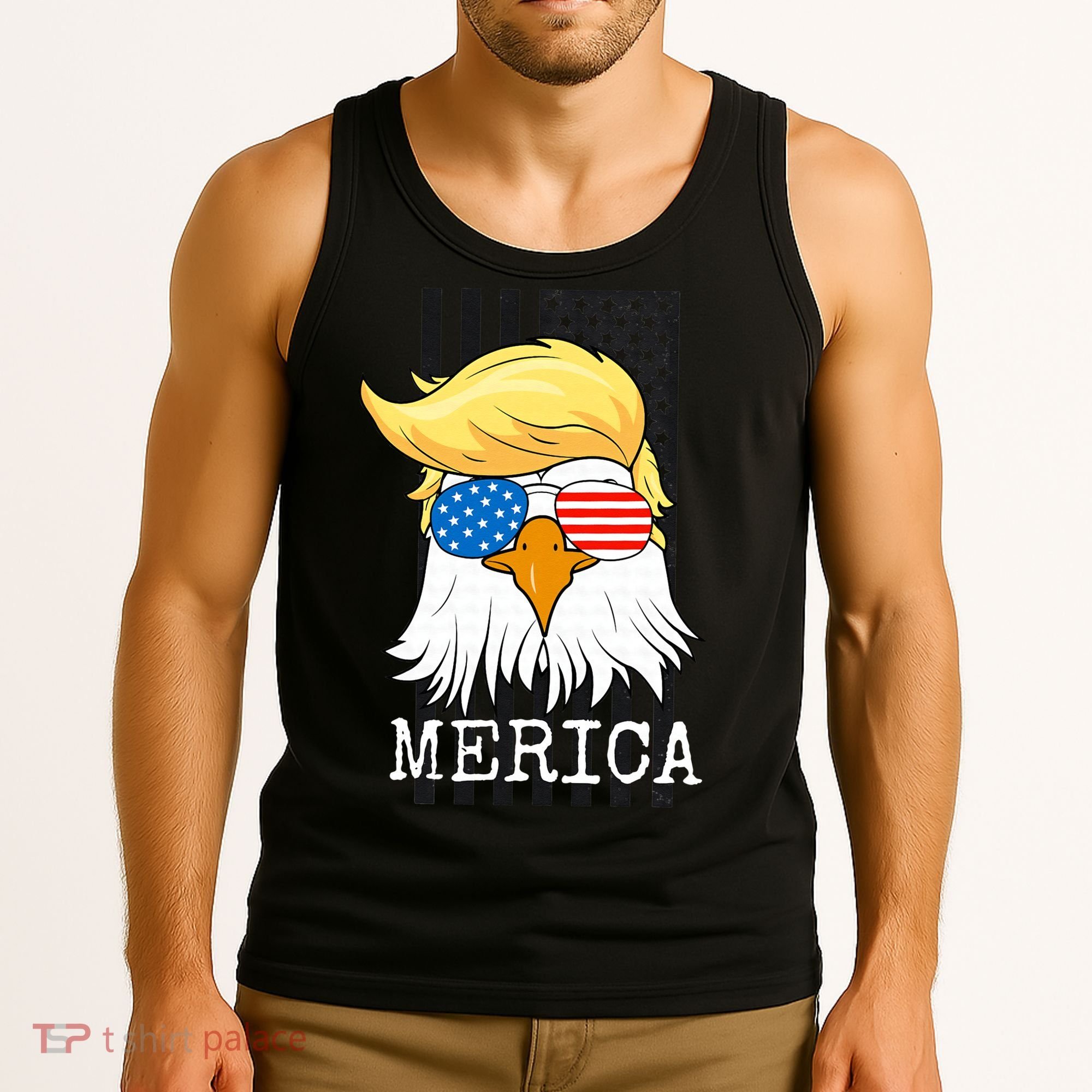 Merica Bald Eagle 4th of July Trump American Flag Funny Gift Tank Top