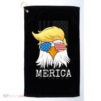 Merica Bald Eagle 4th of July Trump American Flag Funny Gift Golf Towel thumb 0
