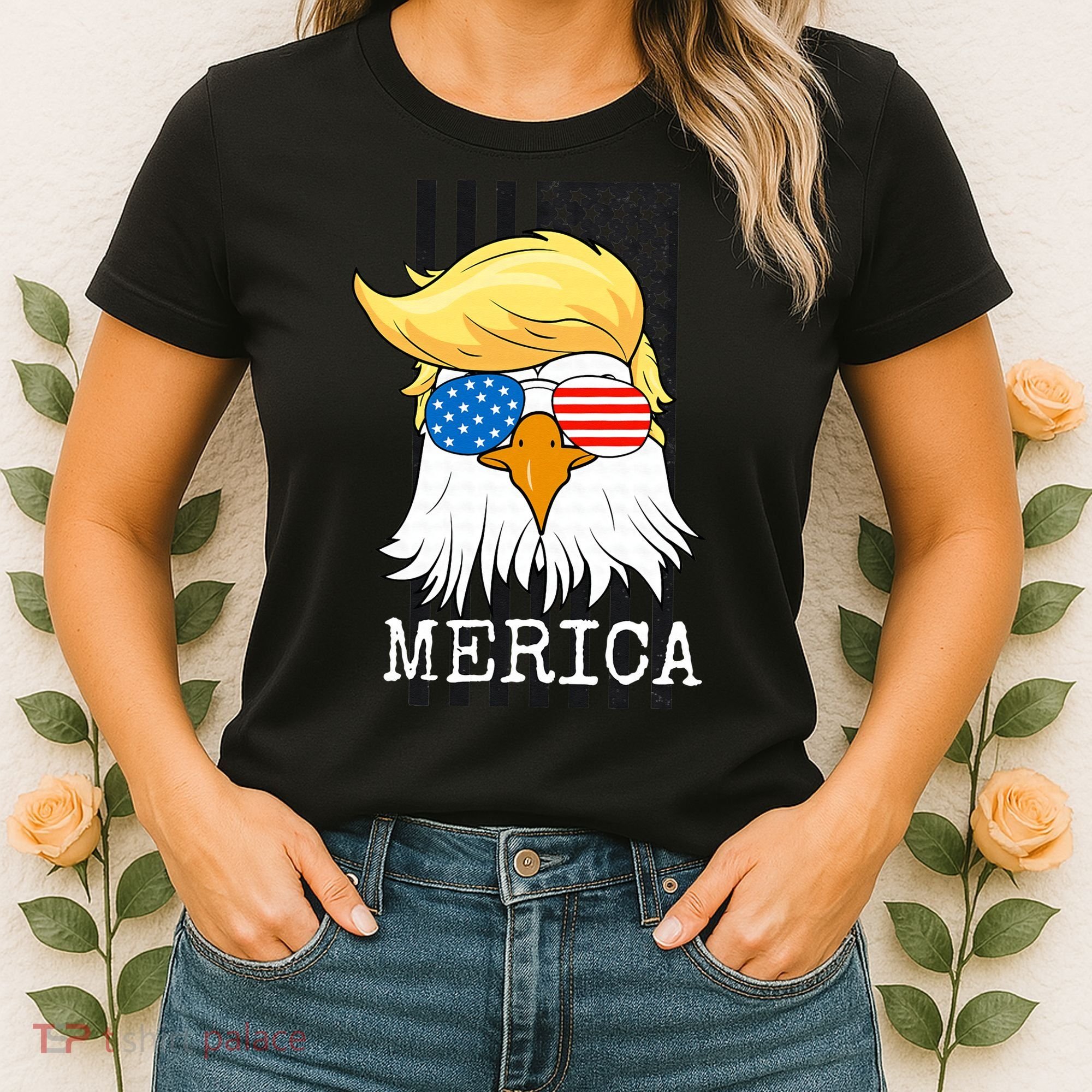 Merica Bald Eagle 4th of July Trump American Flag Funny Gift Women's T-Shirt