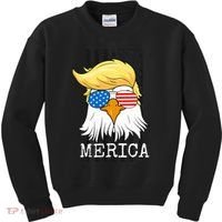 Merica Bald Eagle 4th of July Trump American Flag Funny Gift Kids Sweatshirt thumb 0