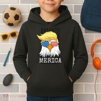 Merica Bald Eagle 4th of July Trump American Flag Funny Gift Kids Hoodie thumb 2
