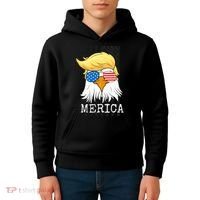 Merica Bald Eagle 4th of July Trump American Flag Funny Gift Kids Hoodie thumb 4