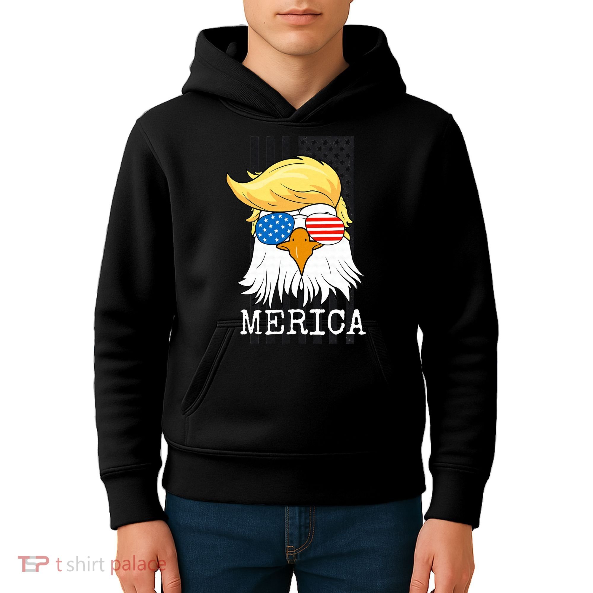 Merica Bald Eagle 4th of July Trump American Flag Funny Gift Kids Hoodie