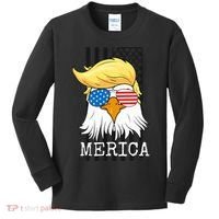 Merica Bald Eagle 4th of July Trump American Flag Funny Gift Kids Long Sleeve Shirt thumb 0