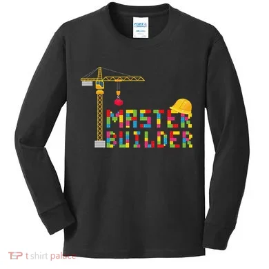 Master Builder Engineer Construction Building Bricks Blocks Kids Long Sleeve Shirt