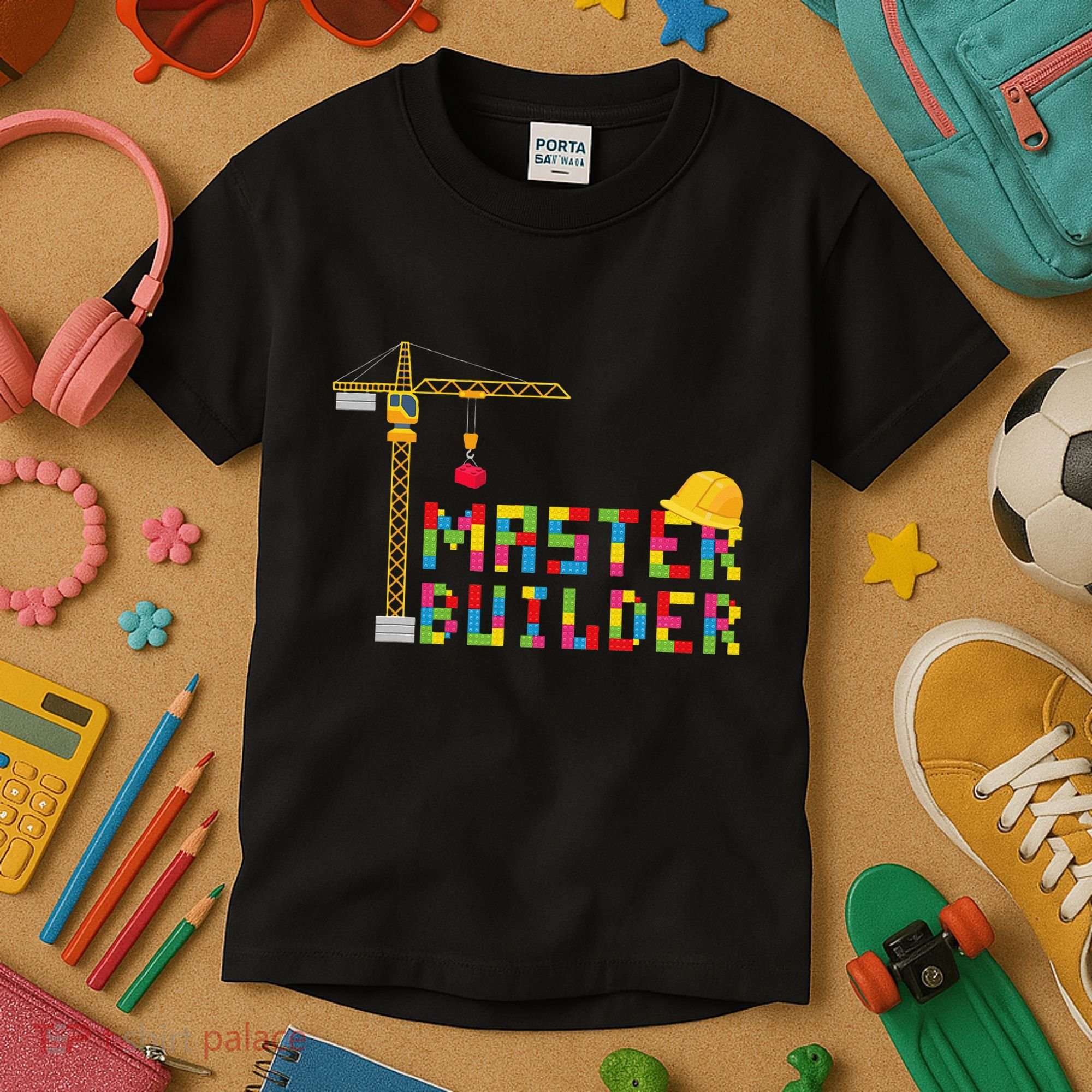 Master Builder Engineer Construction Building Bricks Blocks Kids T-Shirt