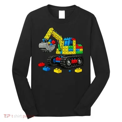 Master Builder Excavator Construction Building Bricks Blocks Long Sleeve Shirt