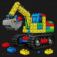  Master Builder Excavator Construction Building Bricks Blocks Button thumb 1
