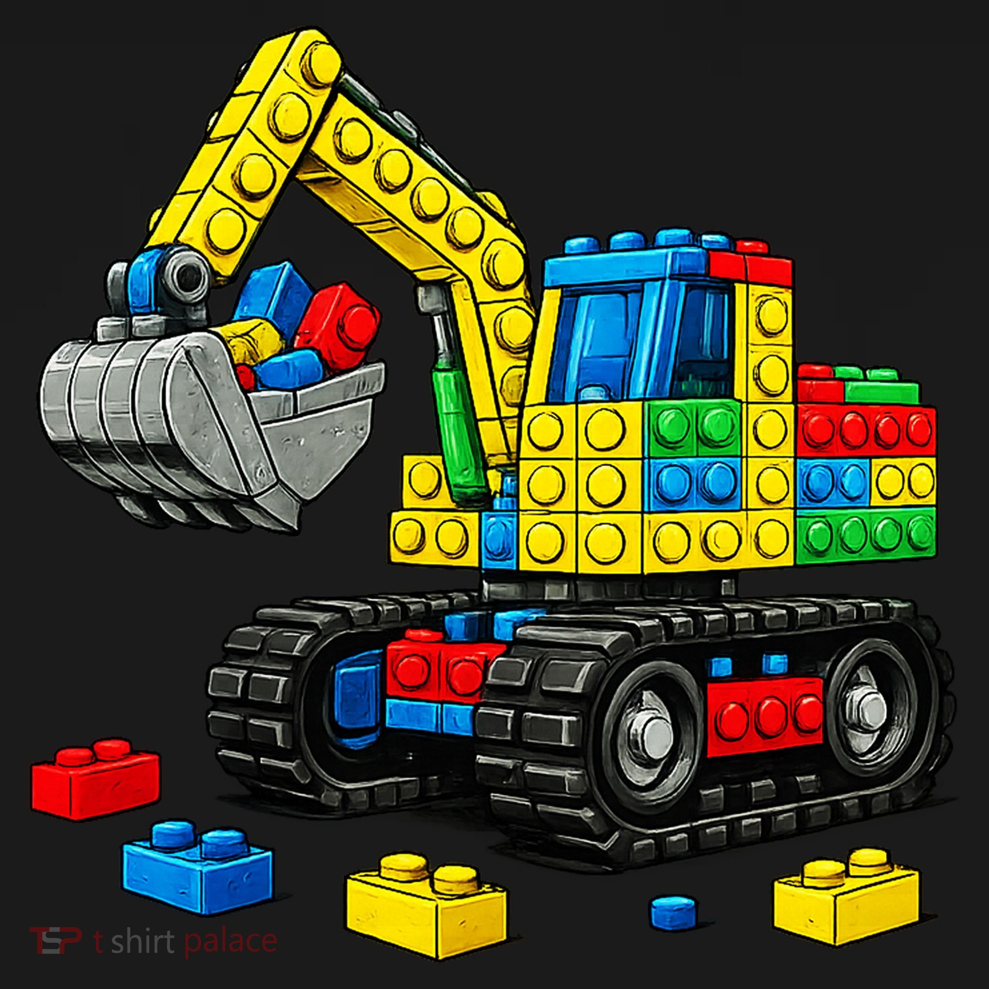  Master Builder Excavator Construction Building Bricks Blocks Button