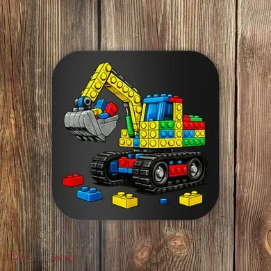  Master Builder Excavator Construction Building Bricks Blocks Coaster
