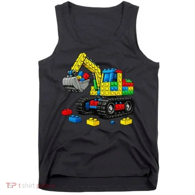  Master Builder Excavator Construction Building Bricks Blocks Tank Top