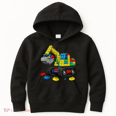 Master Builder Excavator Construction Building Bricks Blocks Kids Hoodie