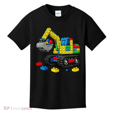  Master Builder Excavator Construction Building Bricks Blocks Kids T-Shirt