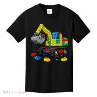  Master Builder Excavator Construction Building Bricks Blocks Kids T-Shirt thumb 0