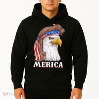 Merica Bald Eagle Mullet 4th Of July American Flag Hoodie thumb 2