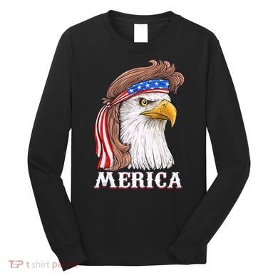 Merica Bald Eagle Mullet 4th Of July American Flag Long Sleeve Shirt