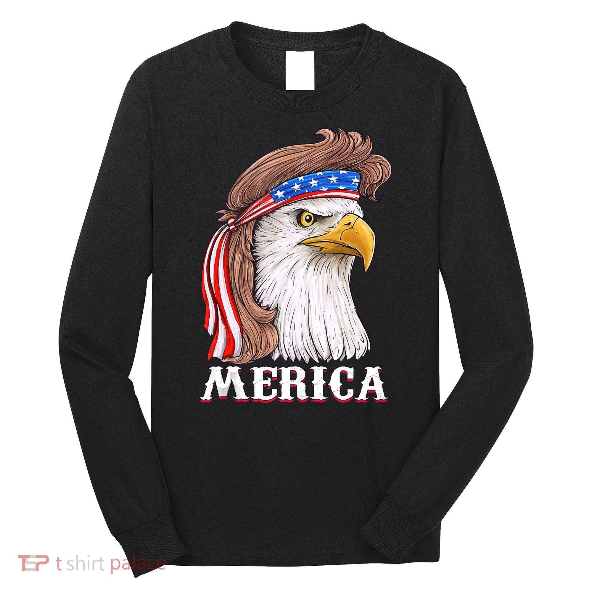 Merica Bald Eagle Mullet 4th Of July American Flag Long Sleeve Shirt
