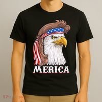 Merica Bald Eagle Mullet 4th Of July American Flag T-Shirt thumb 3