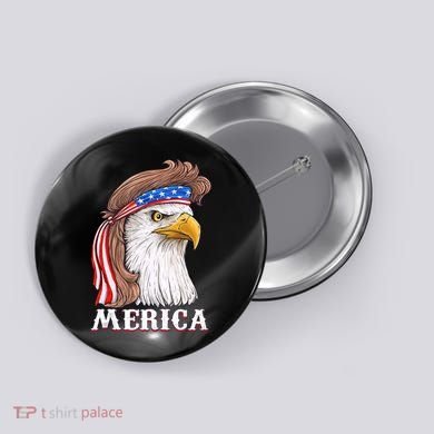 Merica Bald Eagle Mullet 4th Of July American Flag Button