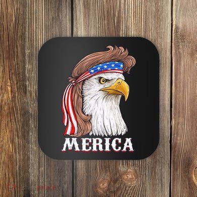 Merica Bald Eagle Mullet 4th Of July American Flag Coaster