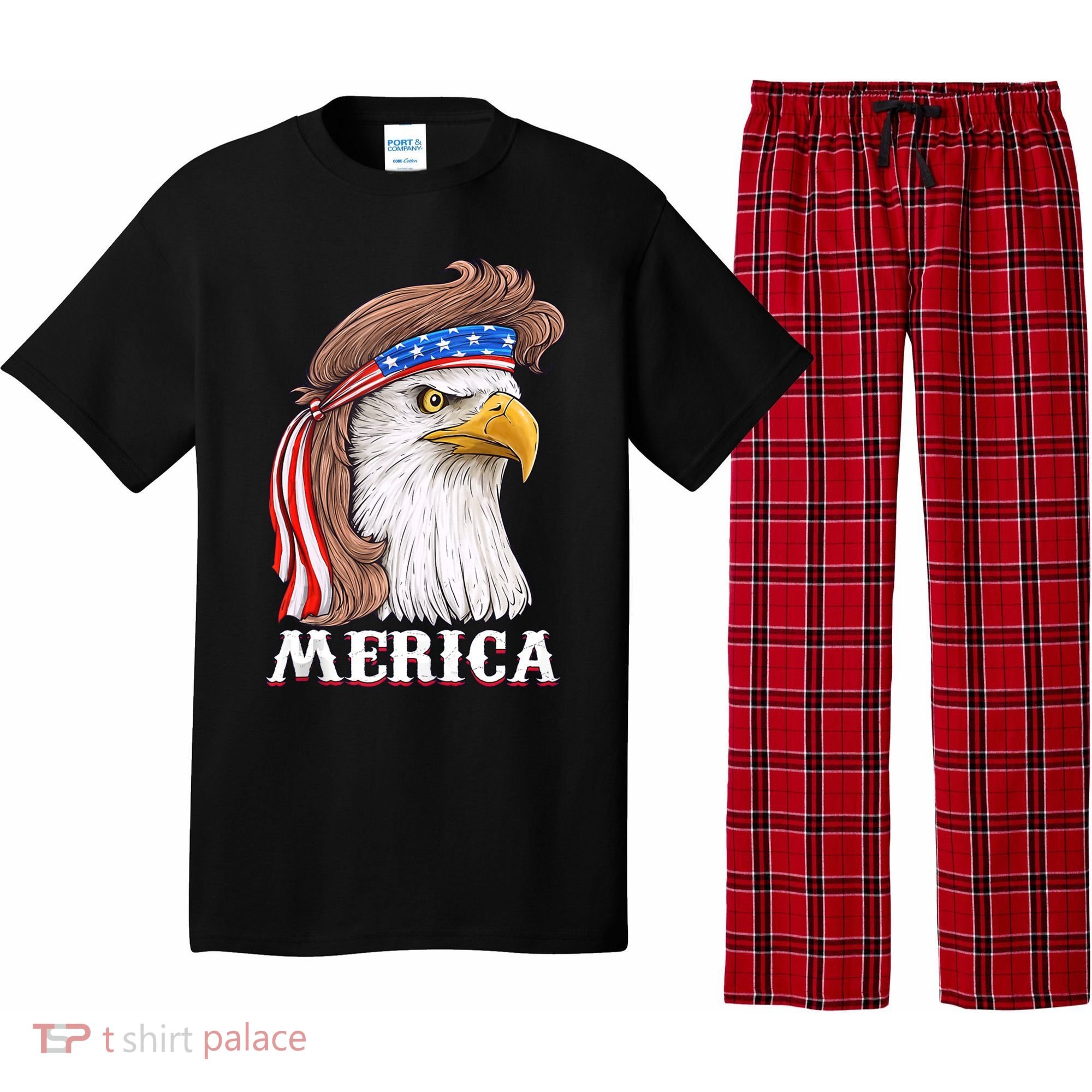 Merica Bald Eagle Mullet 4th Of July American Flag Pajama Set