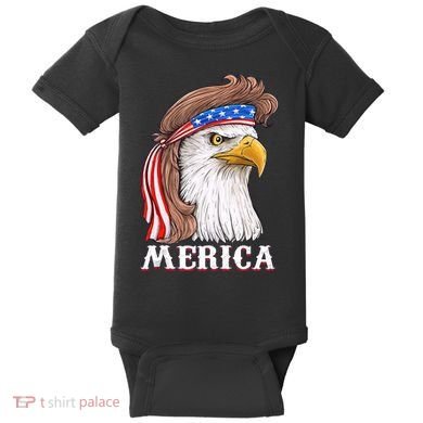Merica Bald Eagle Mullet 4th Of July American Flag Baby Bodysuit