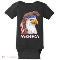 Merica Bald Eagle Mullet 4th Of July American Flag Baby Bodysuit thumb 0