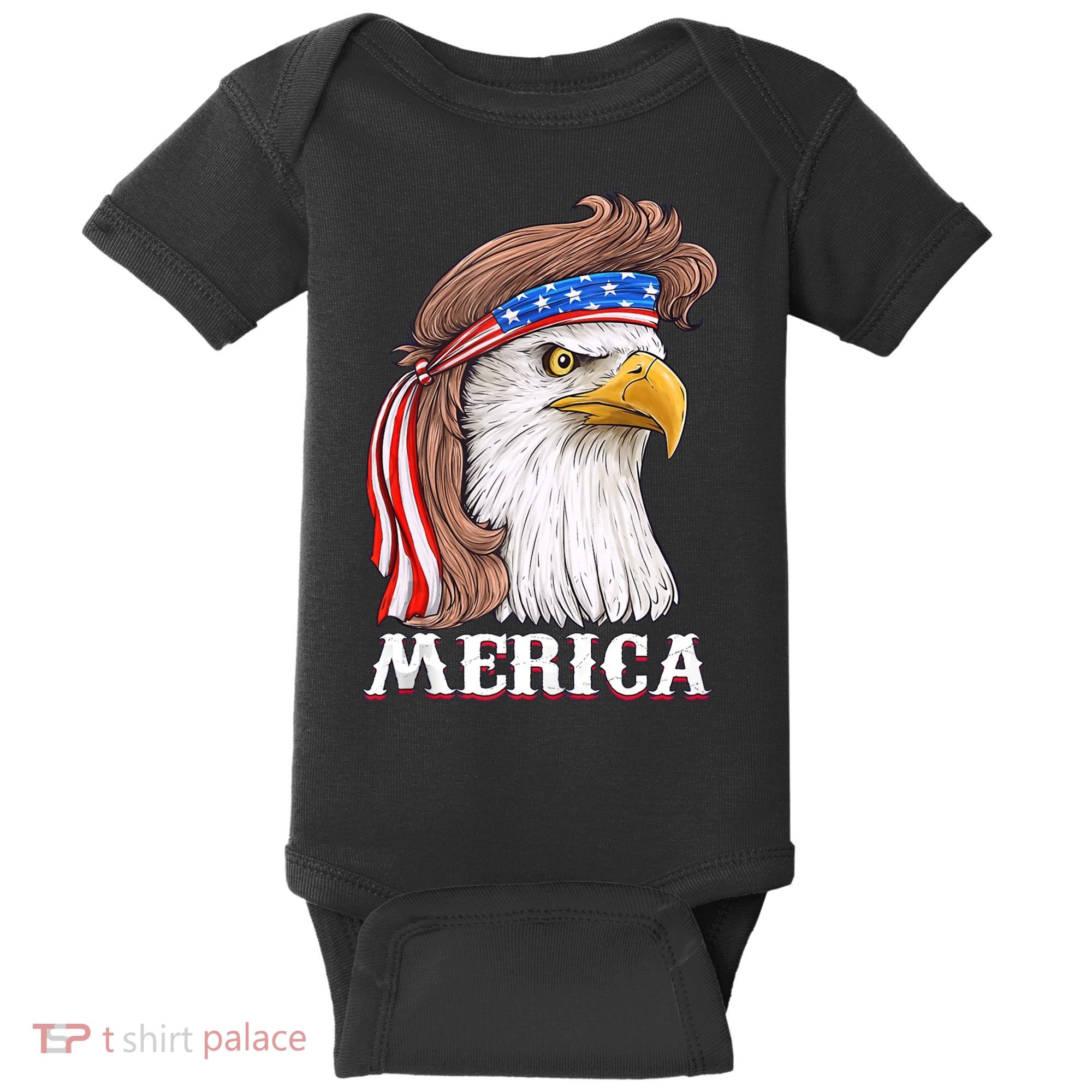 Merica Bald Eagle Mullet 4th Of July American Flag Baby Bodysuit