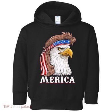 Merica Bald Eagle Mullet 4th Of July American Flag Toddler Hoodie
