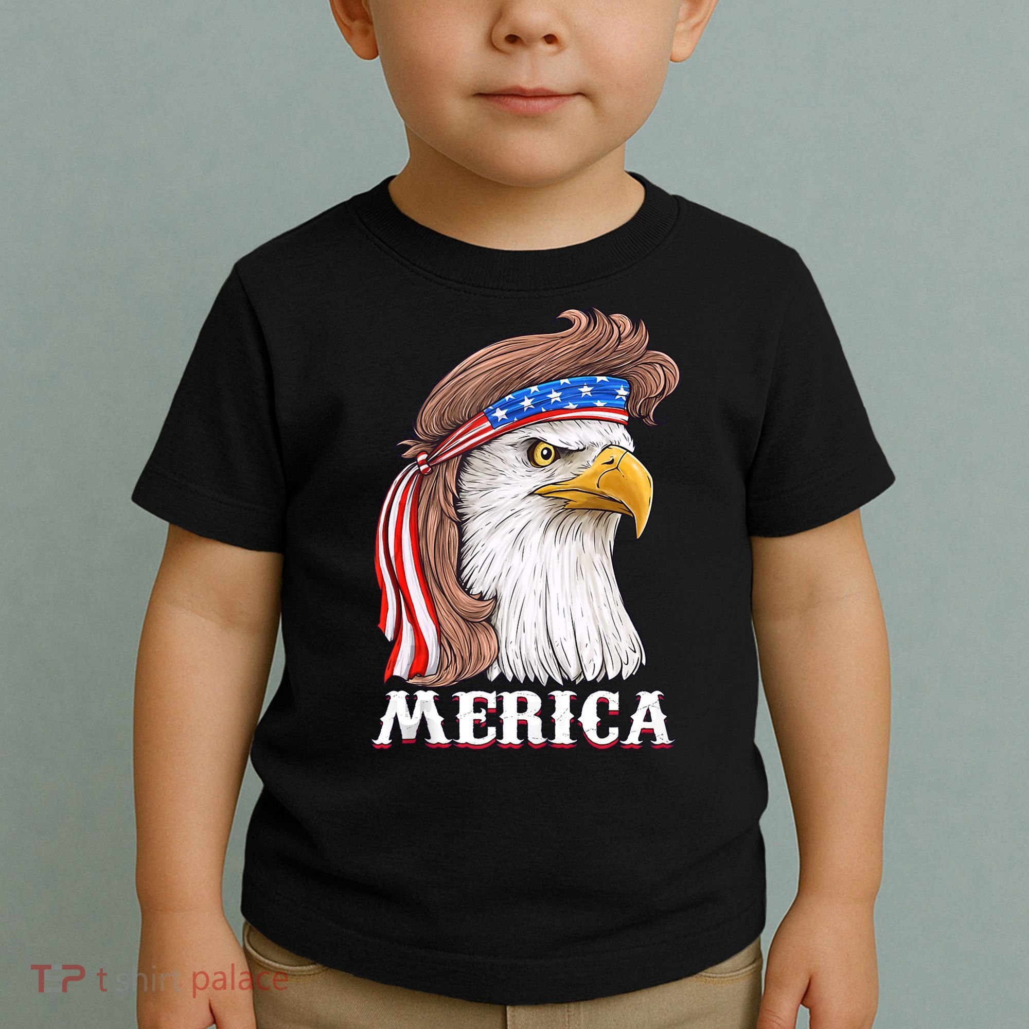 Merica Bald Eagle Mullet 4th Of July American Flag Toddler T-Shirt