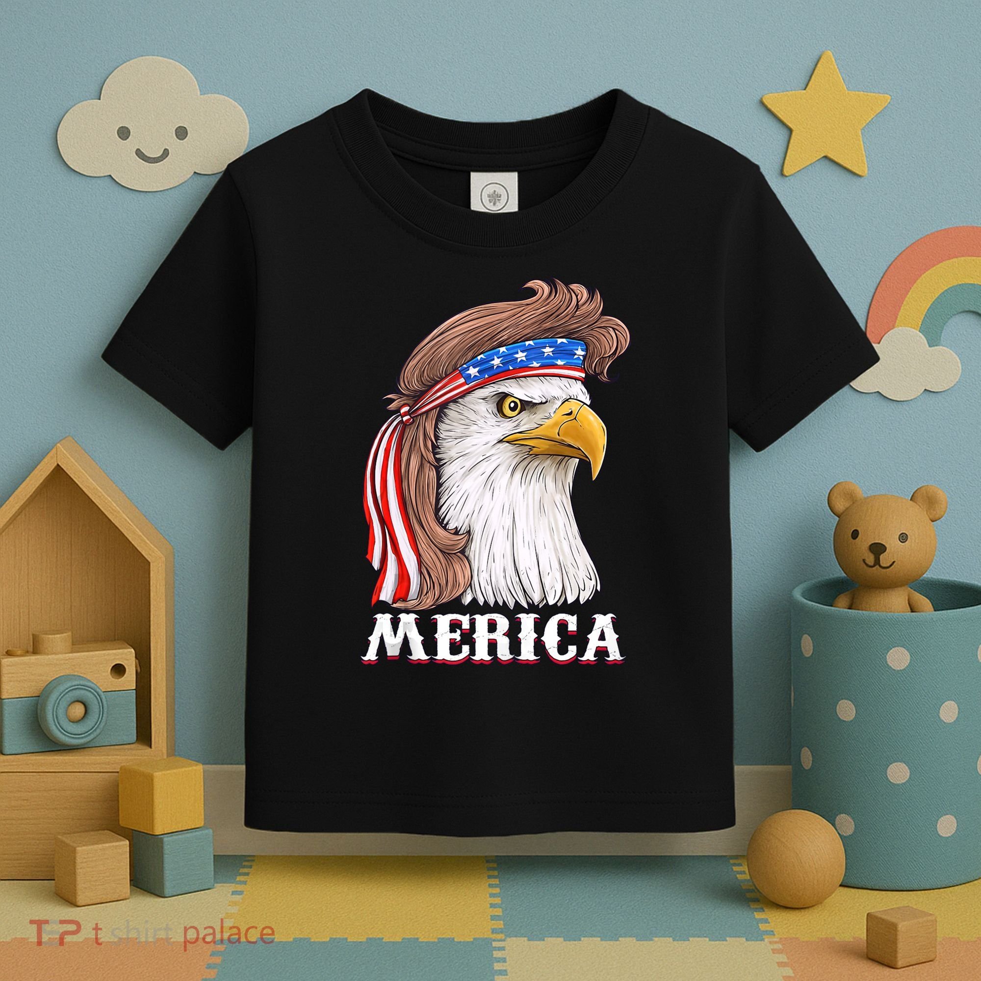 Merica Bald Eagle Mullet 4th Of July American Flag Toddler T-Shirt