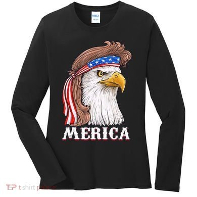 Merica Bald Eagle Mullet 4th Of July American Flag Women's Long Sleeve Shirt