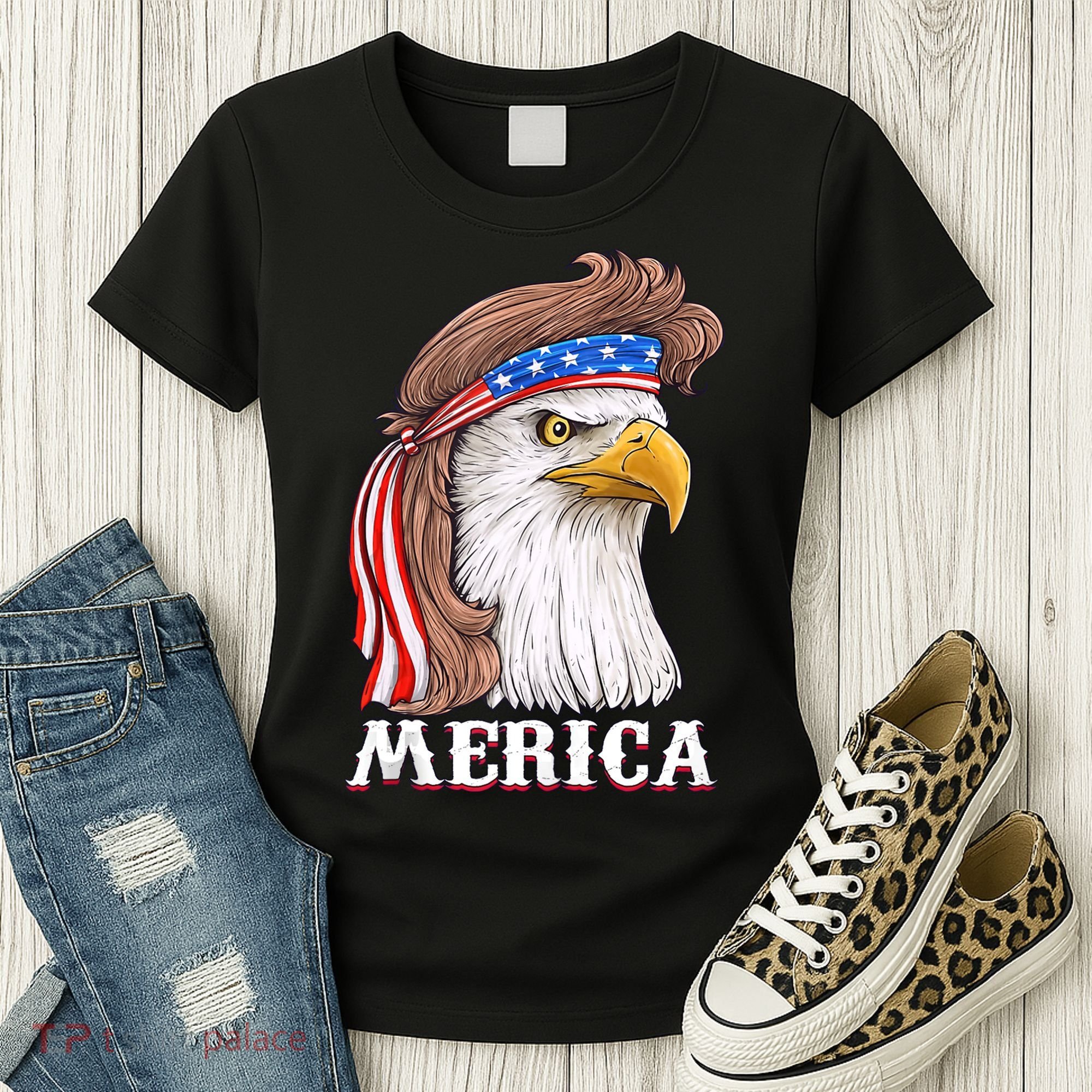 Merica Bald Eagle Mullet 4th Of July American Flag Women's T-Shirt