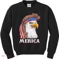 Merica Bald Eagle Mullet 4th Of July American Flag Kids Sweatshirt thumb 0