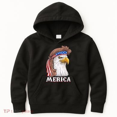 Merica Bald Eagle Mullet 4th Of July American Flag Kids Hoodie