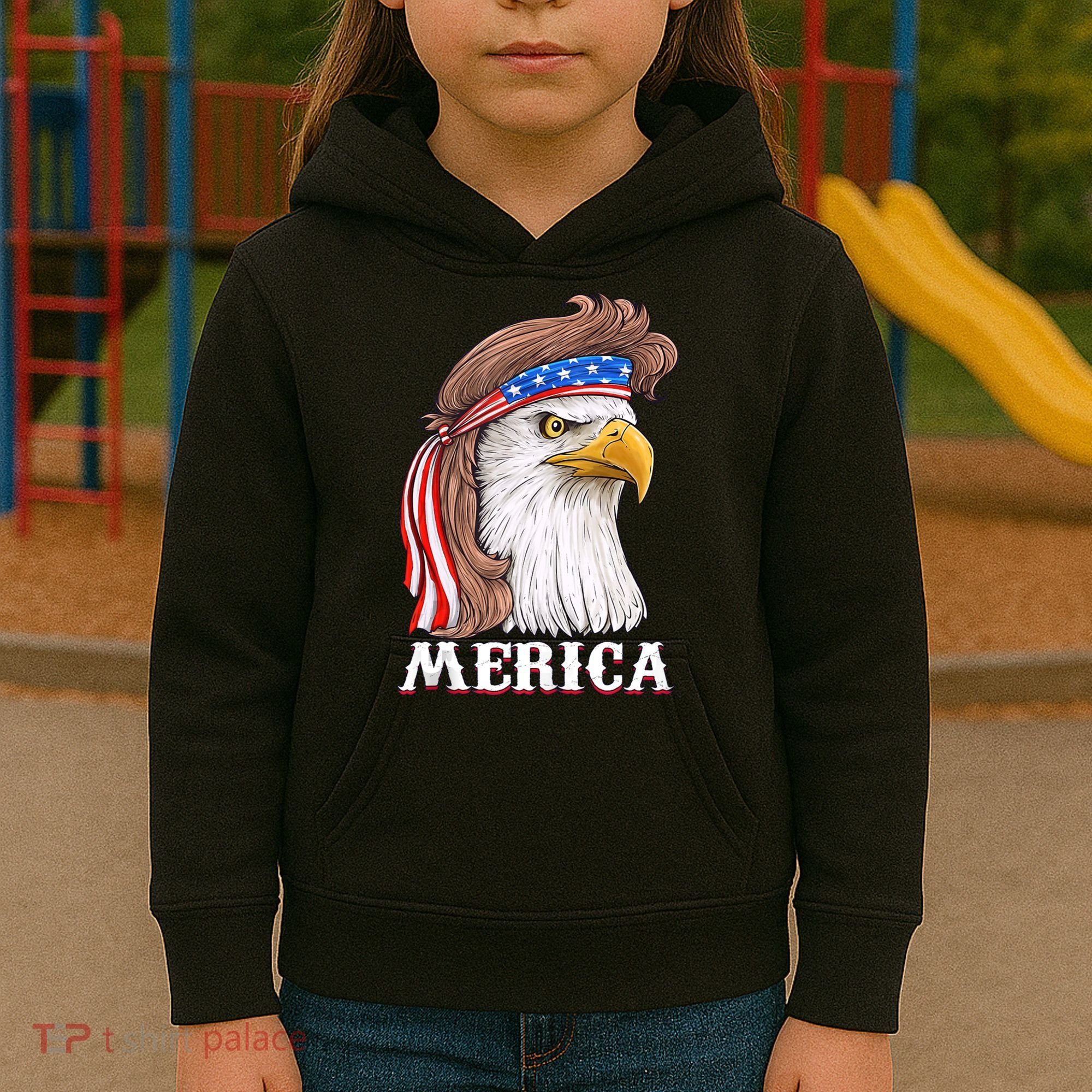 Merica Bald Eagle Mullet 4th Of July American Flag Kids Hoodie