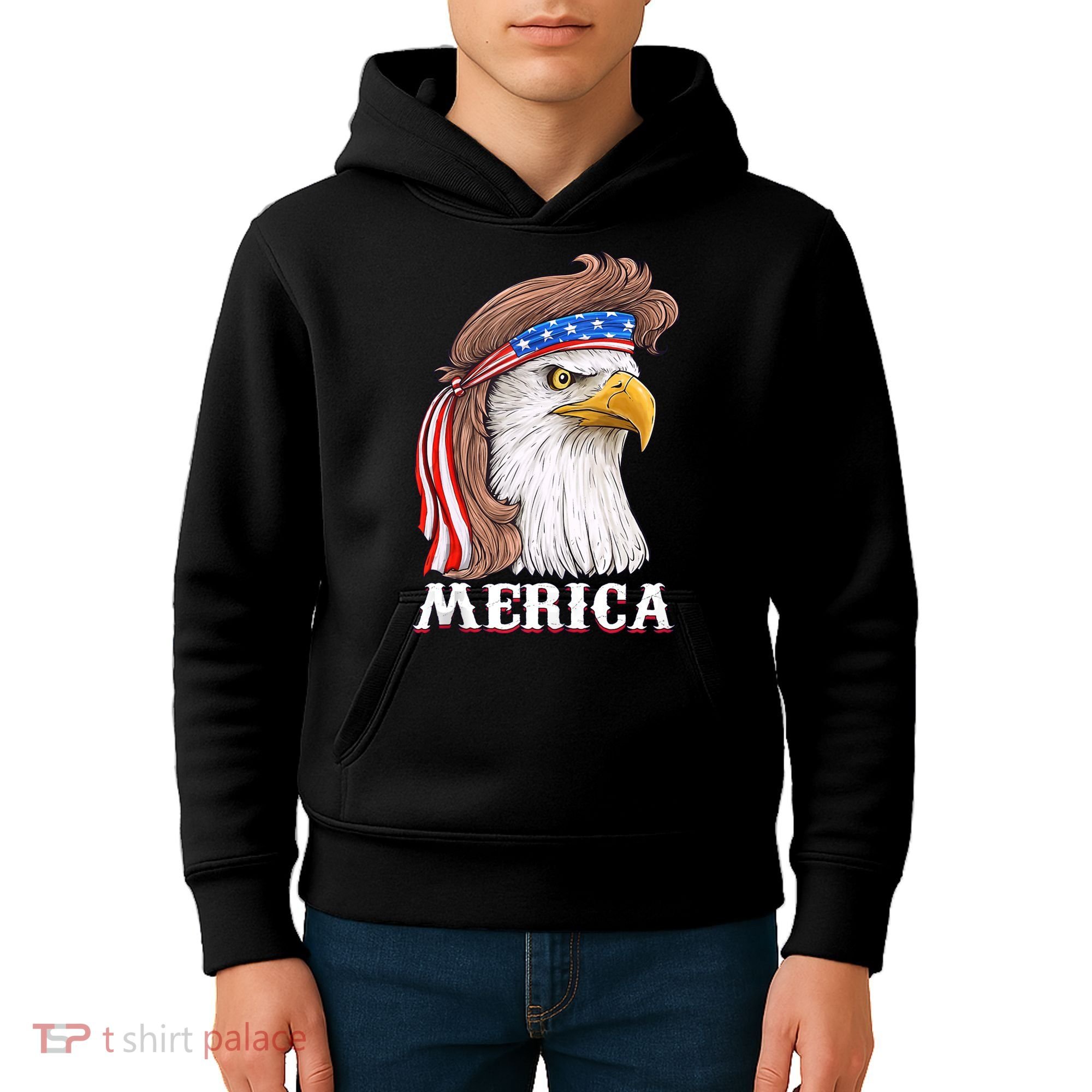 Merica Bald Eagle Mullet 4th Of July American Flag Kids Hoodie